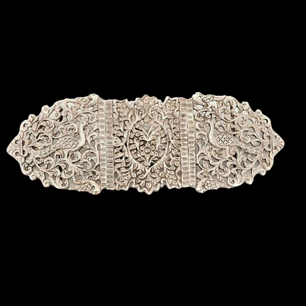 Estate Antique Art Nouveau Large Heavy 800 Silver Belt Buckle Openwork Peacocks